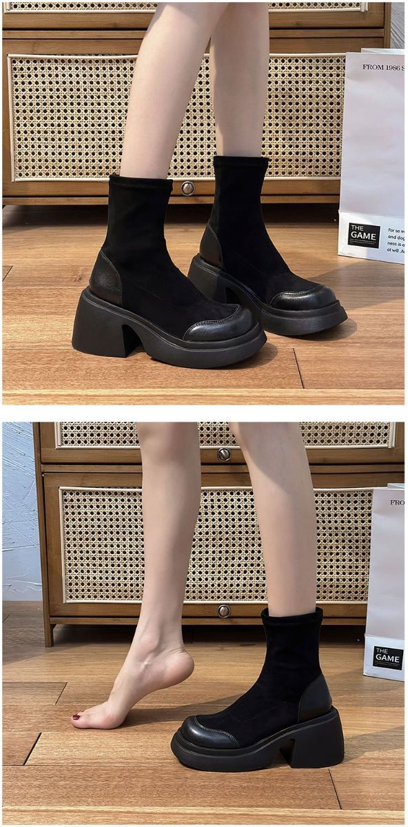 2023新作 レディース 靴 ブーツ ミドル 太ヒール スエード調